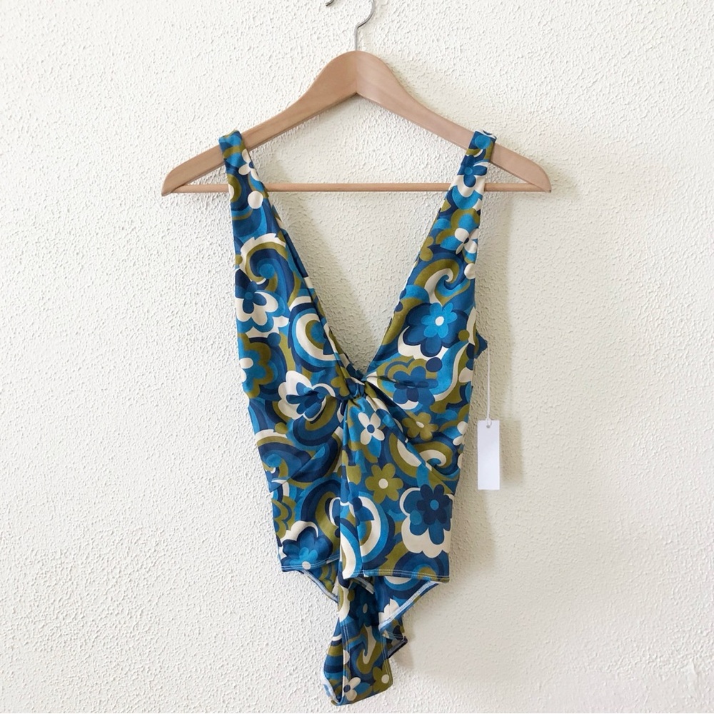 Blue Floral One-Piece Swimsuit with Front Twist